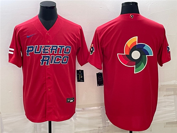 Men's Puerto Rico Baseball 2023 Red World Baseball Big Logo With Patch Classic Stitched Jersey